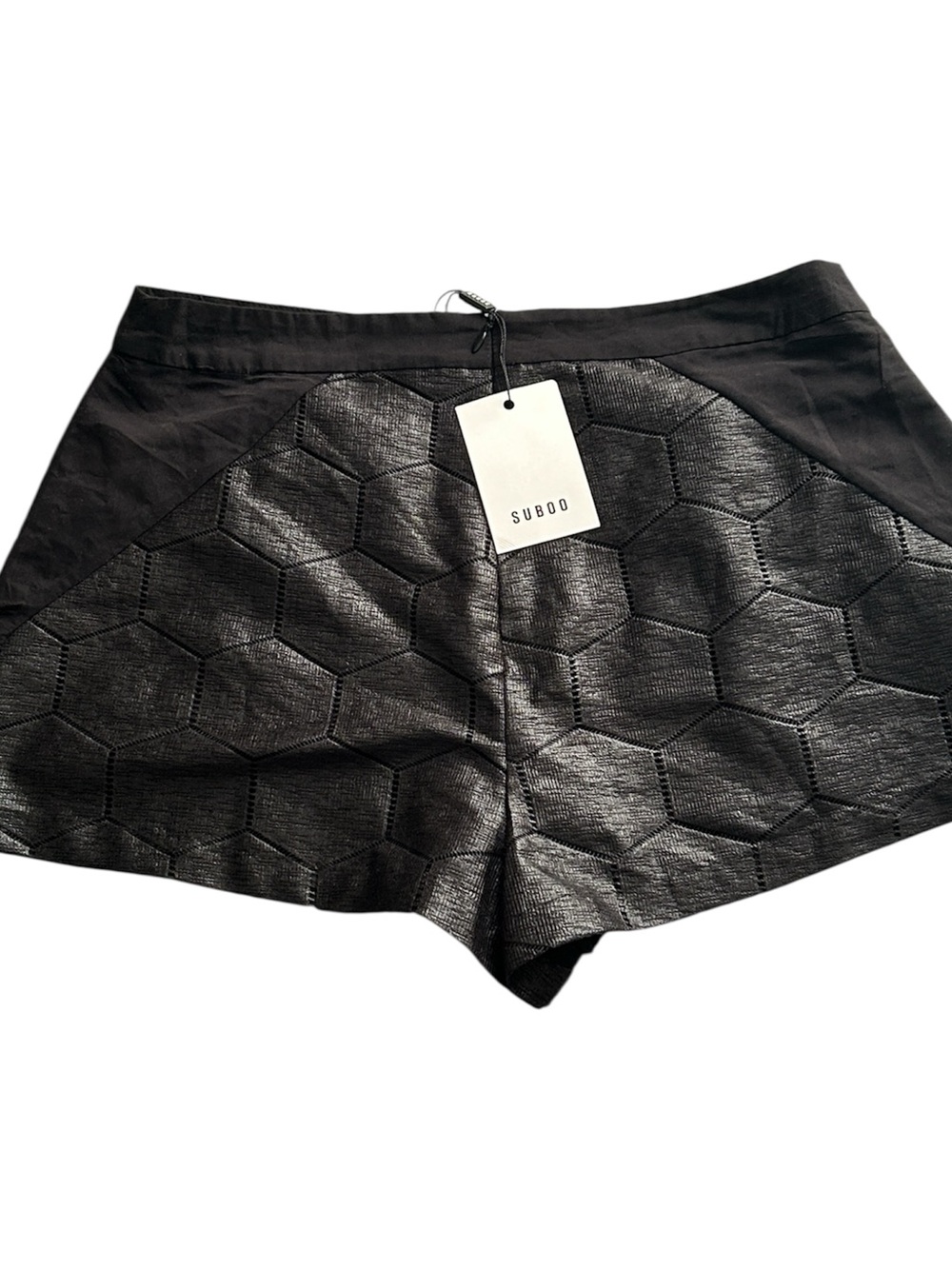 Suboo Black High-Waist Hex Embossed Shorts
